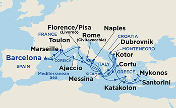Itinerariu Croaziera Grand Mediterana - Princess Cruises - Royal Princess - 21 nopti