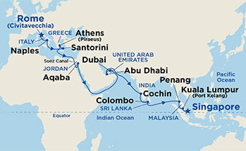 Itinerariu Croaziera Repozitionare Roma spre Singapore - Princess Cruises - Majestic Princess - 28 nopti
