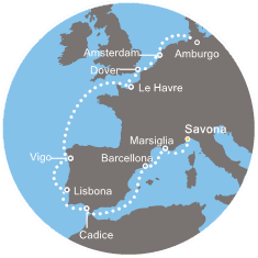 Itinerariu Croaziera Repozitionare Savona spre Hamburg - Costa Cruises - Costa Pacifica - 12 nopti
