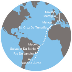 Itinerariu Croaziera Transatlantic Buenos Aires spre Savona - Costa Cruises - Costa Fascinosa - 18 nopti