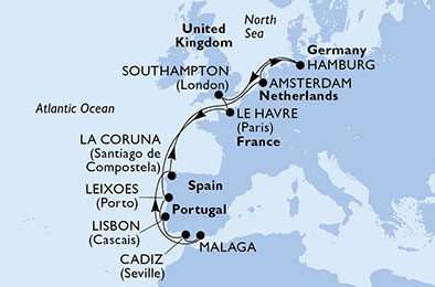 Itinerariu Croaziera Europa - MSC Cruises - MSC Magnifica - 14 nopti