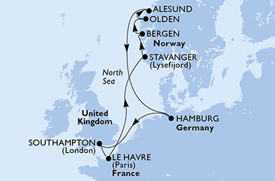 Itinerariu Croaziera Fiorduri Norvegiene - MSC Cruises - MSC Magnifica - 10 nopti