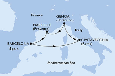 Itinerariu Croaziera Craciun in Mediterana de Vest - MSC Cruises - MSC Magnifica - 5 nopti