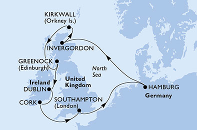 Itinerariu Croaziera Insulele Britanice - MSC Cruises - MSC Meraviglia - 11 nopti