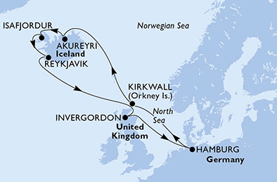 Itinerariu Croaziera Insulele Britanica & Islanda - MSC Cruises - MSC Meraviglia - 11 nopti