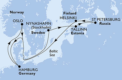 Itinerariu Croaziera Capitale Baltice - MSC Cruises - MSC Meraviglia - 11 nopti