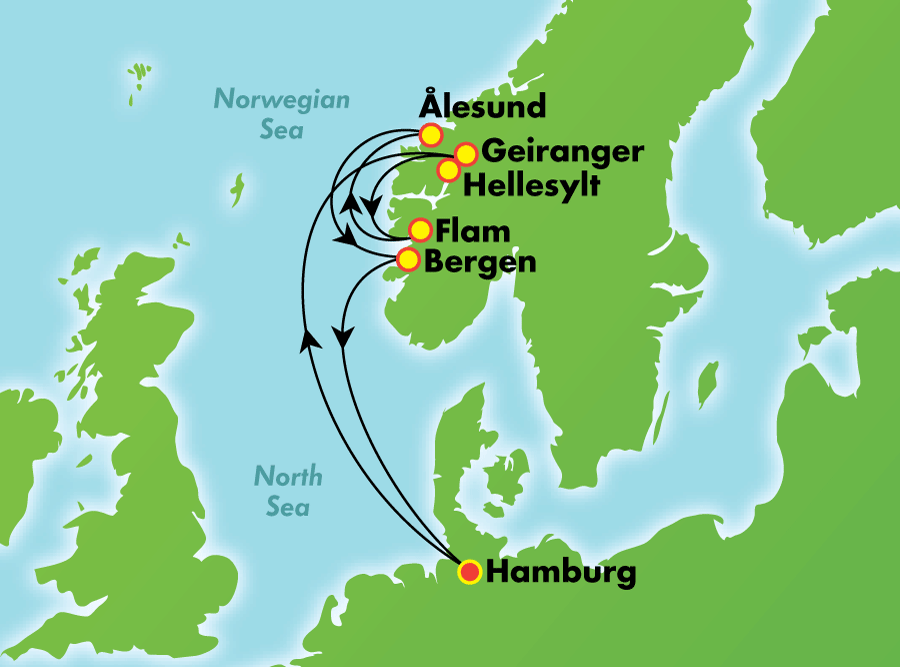 Itinerariu Croaziera Fiorduri Norvegiene - Norwegian Cruise Line - Norwegian Jade - 7 nopti