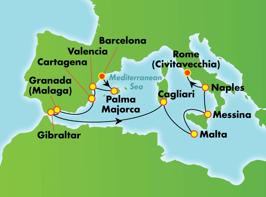 Itinerariu Croaziera Mediterana de Vest - Norwegian Cruise Line - Norwegian Spirit - 11 nopti