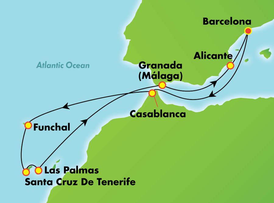 Itinerariu Croaziera Insulele Canare & Maroc - Norwegian Cruise Line - Norwegian Spirit - 10 nopti