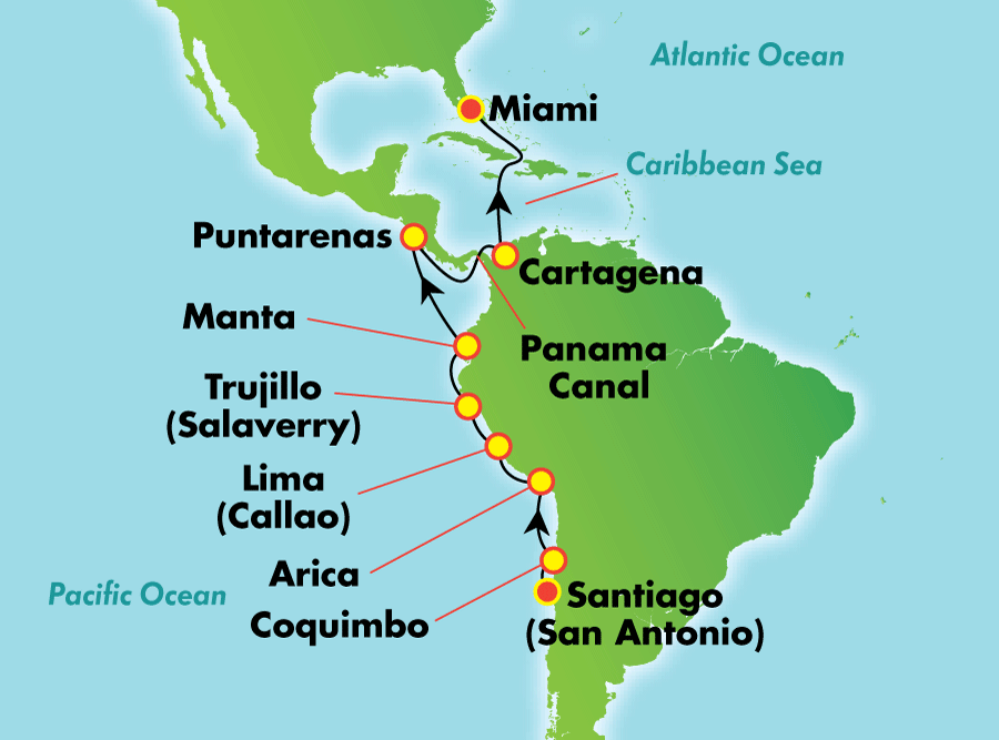Itinerariu Croaziera America de Sud - Norwegian Cruise Line - Norwegian Sun - 16 nopti