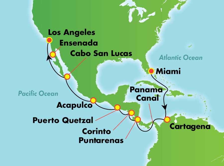 Itinerariu Croaziera Canalul Panama - Norwegian Cruise Line - Norwegian Sun - 15 nopti