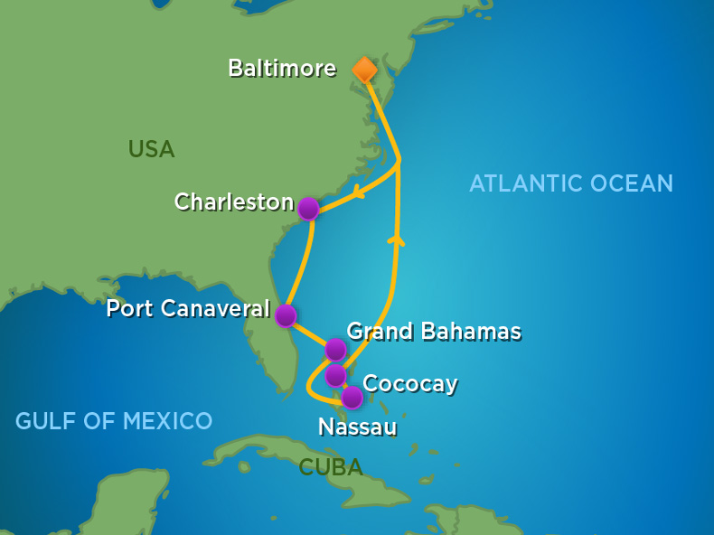Itinerariu Croaziera Coasta Sud-estica & Bahamas - Royal Caribbean - Grandeur of the Seas - 9 nopti