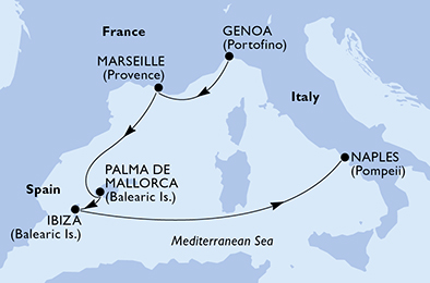 Itinerariu Croaziera Mediterana de Vest - MSC Cruises - MSC Fantasia - 5 nopti