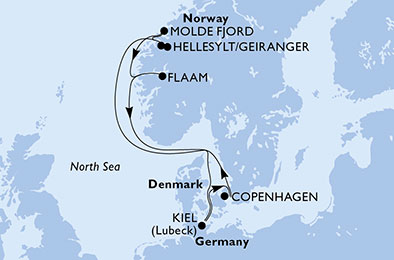 Itinerariu Croaziera Fiordurile Norvegiene - MSC Cruises - MSC Meraviglia - 7 nopti