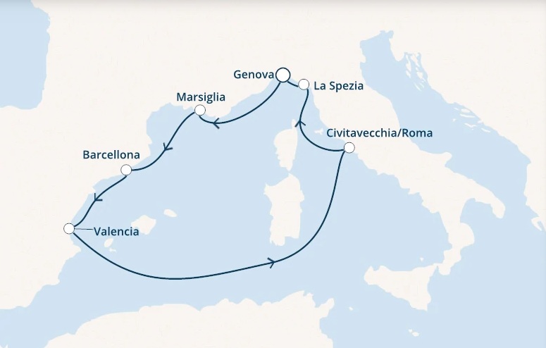 Itinerariu Croaziera Mediterana de Vest - Costa Cruises - Costa Fortuna - 7 nopti