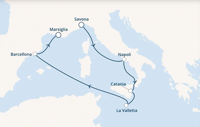 Itinerariu Croaziera Mediterana de Vest - Costa Cruises - Costa Fascinosa - 6 nopti