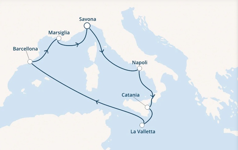 Itinerariu Croaziera Mediterana de Vest - Costa Cruises - Costa Fascinosa - 7 nopti