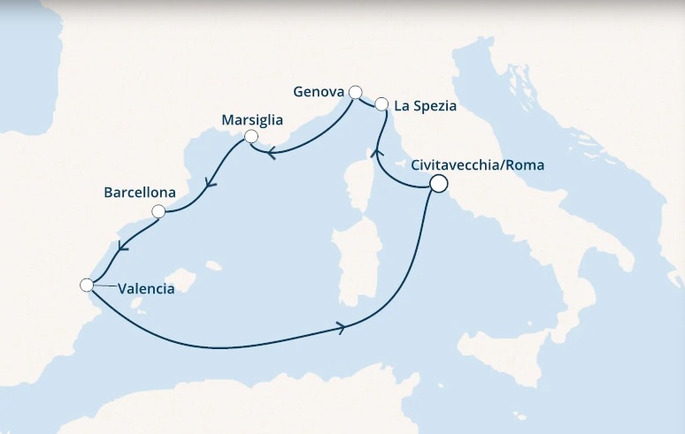 Itinerariu Croaziera Mediterana de Vest - Costa Cruises - Costa Fortuna - 7 nopti