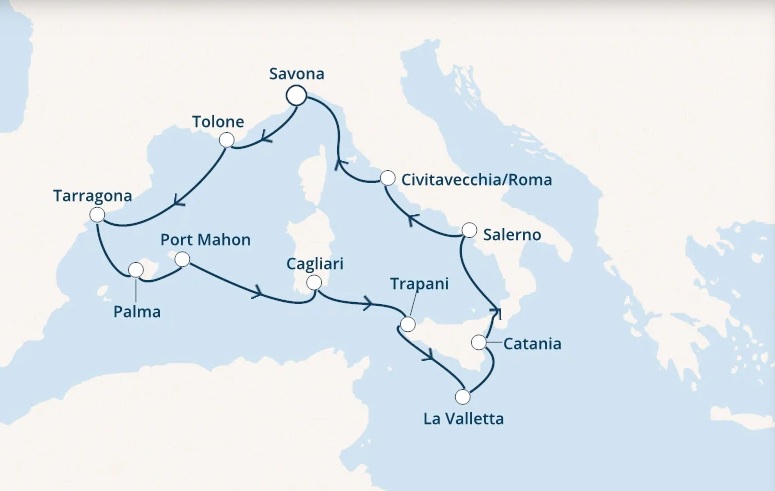 Itinerariu Croaziera Grand Mediterana - Costa Cruises - Costa neoRiviera - 12 nopti