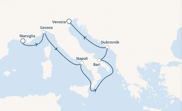 Itinerariu Croaziera Mediterana de Vest & Marea Adriatica - Costa Cruises - Costa Deliziosa - 6 nopti