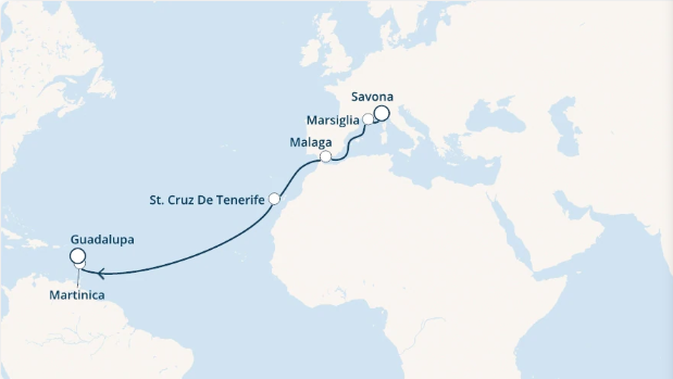 Itinerariu Croaziera Transatlantic Savona spre Guadelupe - Costa Cruises - Costa Magica - 13 nopti