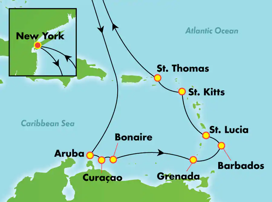 Itinerariu Croaziera Sudul Caraibelor - Norwegian Cruise Line - Norwegian Dawn - 14 nopti