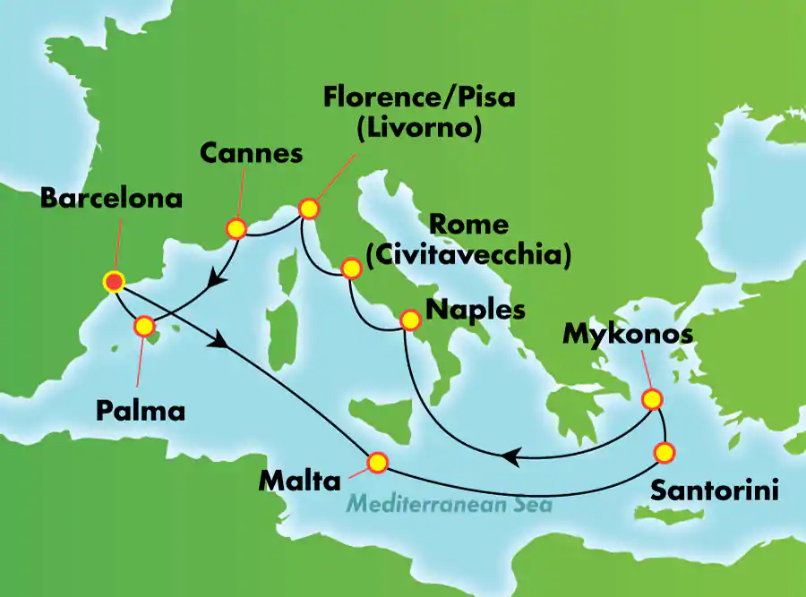 Itinerariu Croaziera Grand Mediterana - Norwegian Cruise Line - Norwegian Epic - 12 nopti