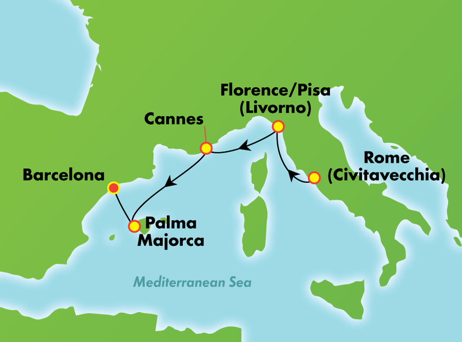 Itinerariu Croaziera Mediterana de Vest - Norwegian Cruise Line - Norwegian Epic - 4 nopti