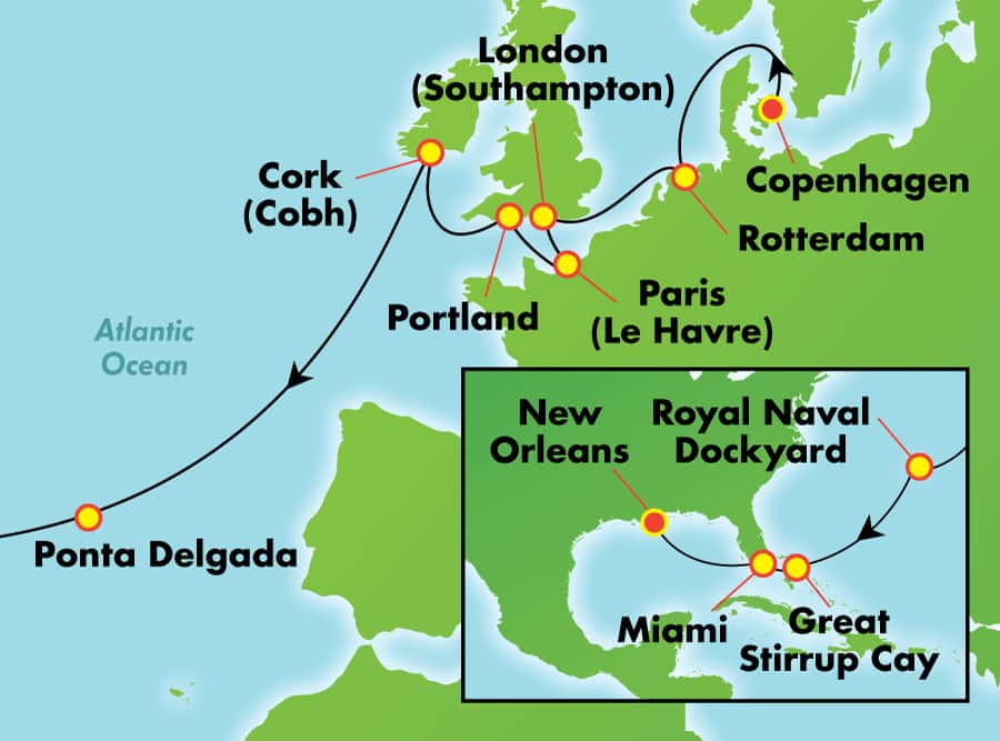 Itinerariu Croaziera Transatlantic Copenhaga spre New Orleans - Norwegian Cruise Line - Norwegian Getaway - 19 nopti