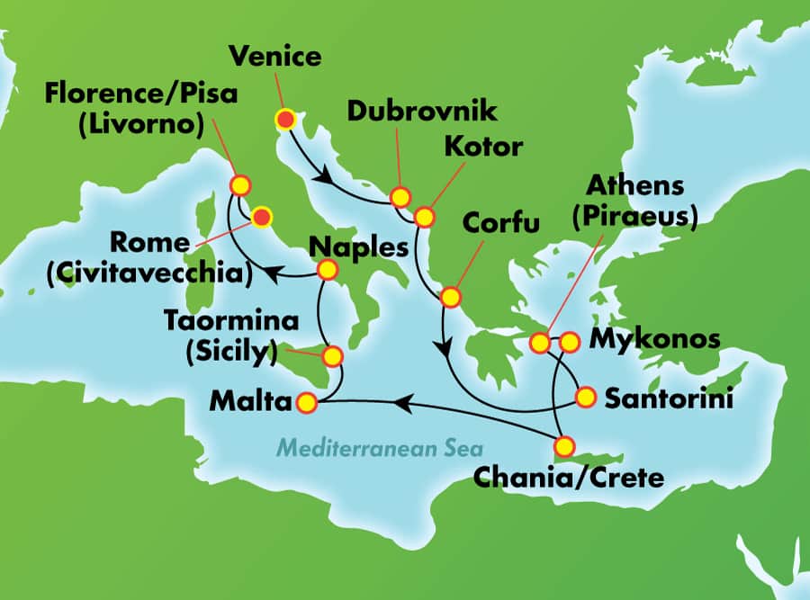 Itinerariu Croaziera Mediterana de Vest & Ins. Grecesti - Norwegian Cruise Line - Norwegian Spirit - 12 nopti