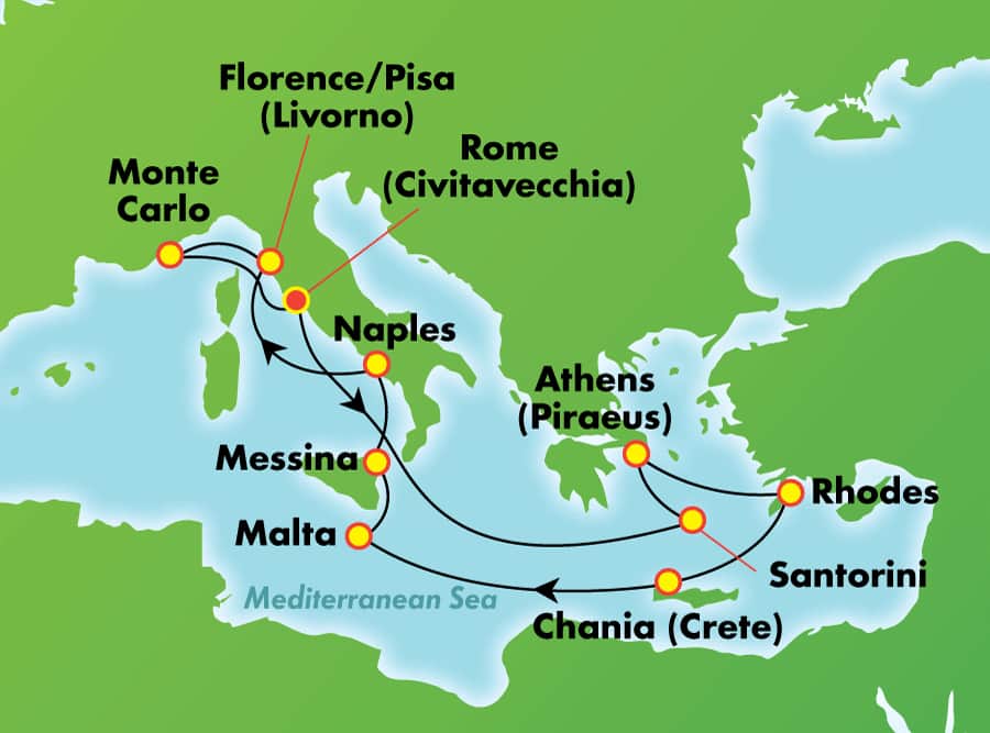 Itinerariu Croaziera Mediterana de Vest & Ins. Grecesti - Norwegian Cruise Line - Norwegian Spirit - 11 nopti