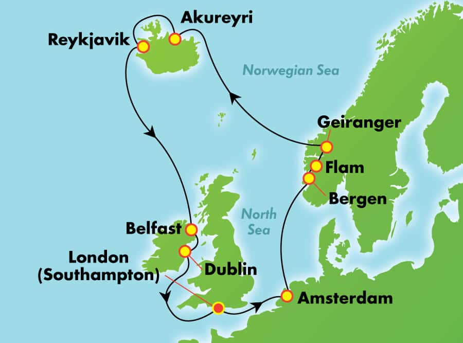 Itinerariu Croaziera Fiordurile Norvegiene, Insulele Britanice & Islanda - Norwegian Cruise Line - Norwegian Spirit - 14 nopti
