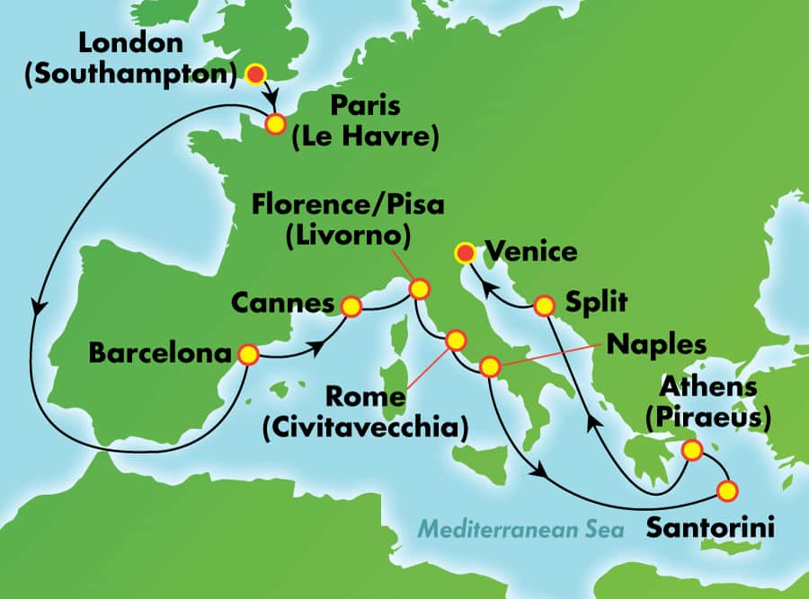 Itinerariu Croaziera Mediterana de Vest & Marea Adriatica - Norwegian Cruise Line - Norwegian Spirit - 15 nopti