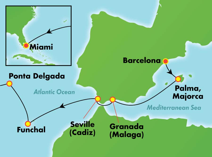 Itinerariu Croaziera Transatlantic Barcelona spre Miami - Norwegian Cruise Line - Norwegian Star - 14 nopti