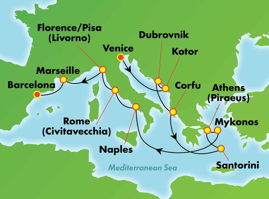 Itinerariu Croaziera Mediterana de Vest & Insulele Grecesti - Norwegian Cruise Line - Select Cruise Ship - 12 nopti