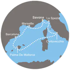 Itinerariu Croaziera Mediterana de Vest - Costa Cruises - Costa Smeralda - 7 nopti