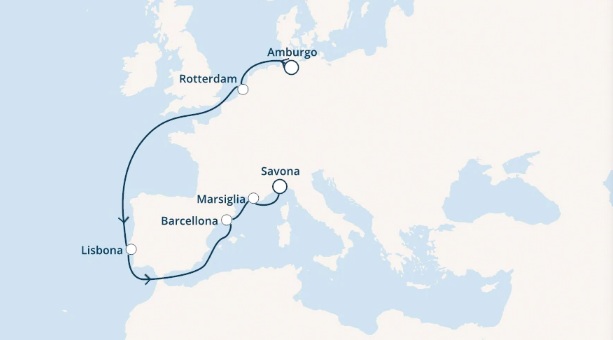 Itinerariu Croaziera Repozitionare Hamburg spre Savona - Costa Cruises - Costa Smeralda - 14 nopti