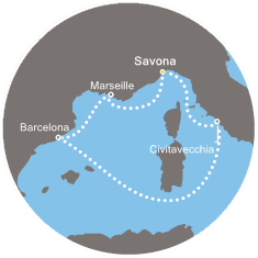 Itinerariu Croaziera Mediterana de Vest - Costa Cruises - Costa Smeralda - 6 nopti