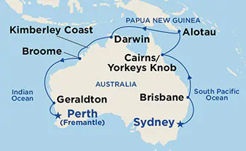 Itinerariu Croaziera Australia - Princess Cruises - Sun Princess - 17 nopti