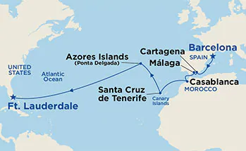 Itinerariu Croaziera Transatlantic barcelona spre Ft.Lauderdale - Princess Cruises - Emerald Princess - 14 nopti