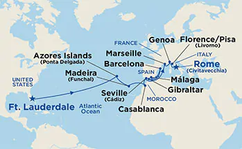 Itinerariu Croaziera Transatlantic Ft.Lauderdale spre Barcelona - Princess Cruises - Emerald Princess - 22 nopti