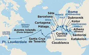 Itinerariu Croaziera Transatlantic Roma spre Ft.Lauderdale - Princess Cruises - Emerald Princess - 25 nopti