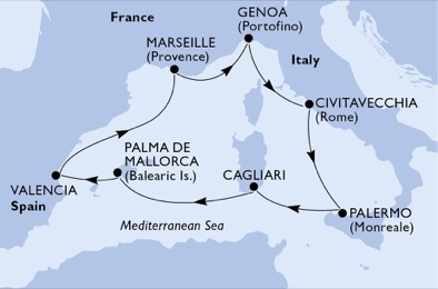 Itinerariu Croaziera Mediterana de Vest - MSC Cruises - MSC Fantasia - 7 nopti