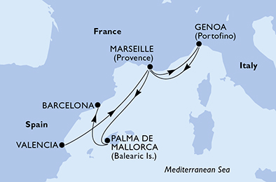 Itinerariu Croaziera Mediterana de Vest - MSC Cruises - MSC Divina - 5 nopti