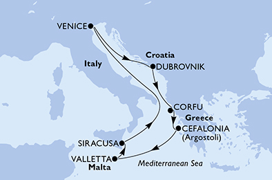 Itinerariu Croaziera Marea Mediterana - MSC Cruises - MSC Lirica - 7 nopti