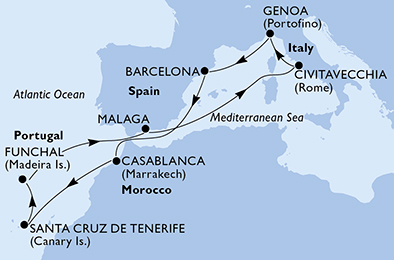 Itinerariu Croaziera Insulele Canare & Maroc - MSC Cruises - MSC Magnifica - 11 nopti