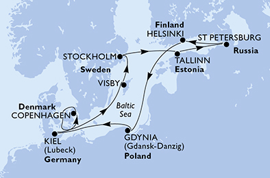 Itinerariu Croaziera Capitale Baltice - MSC Cruises - MSC Splendida - 11 nopti