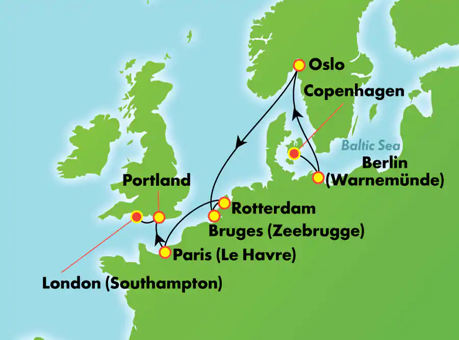 Itinerariu Croaziera Vestul Europei - Norwegian Cruise Line - Norwegian Escape - 10 nopti