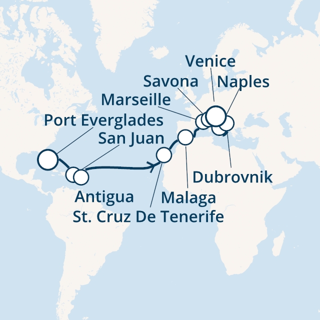 Itinerariu Croaziera Transatlantic Port Everglades spre Venetia - Costa Cruises - Costa Luminosa - 20 nopti