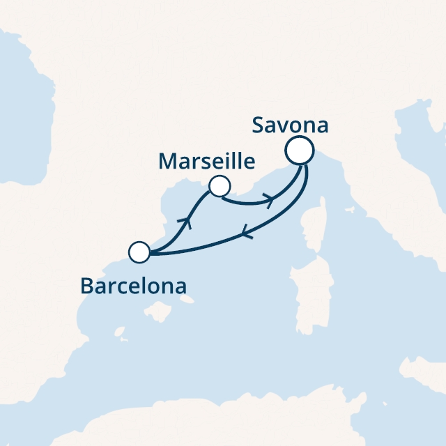 Itinerariu Croaziera Mediterana de Vest - Costa Cruises - Costa Magica - 3 nopti